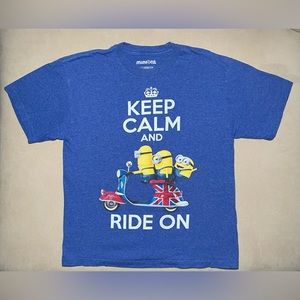 Minions Graphic T-Shirt “Keep Calm and Ride On” Kids Size Medium